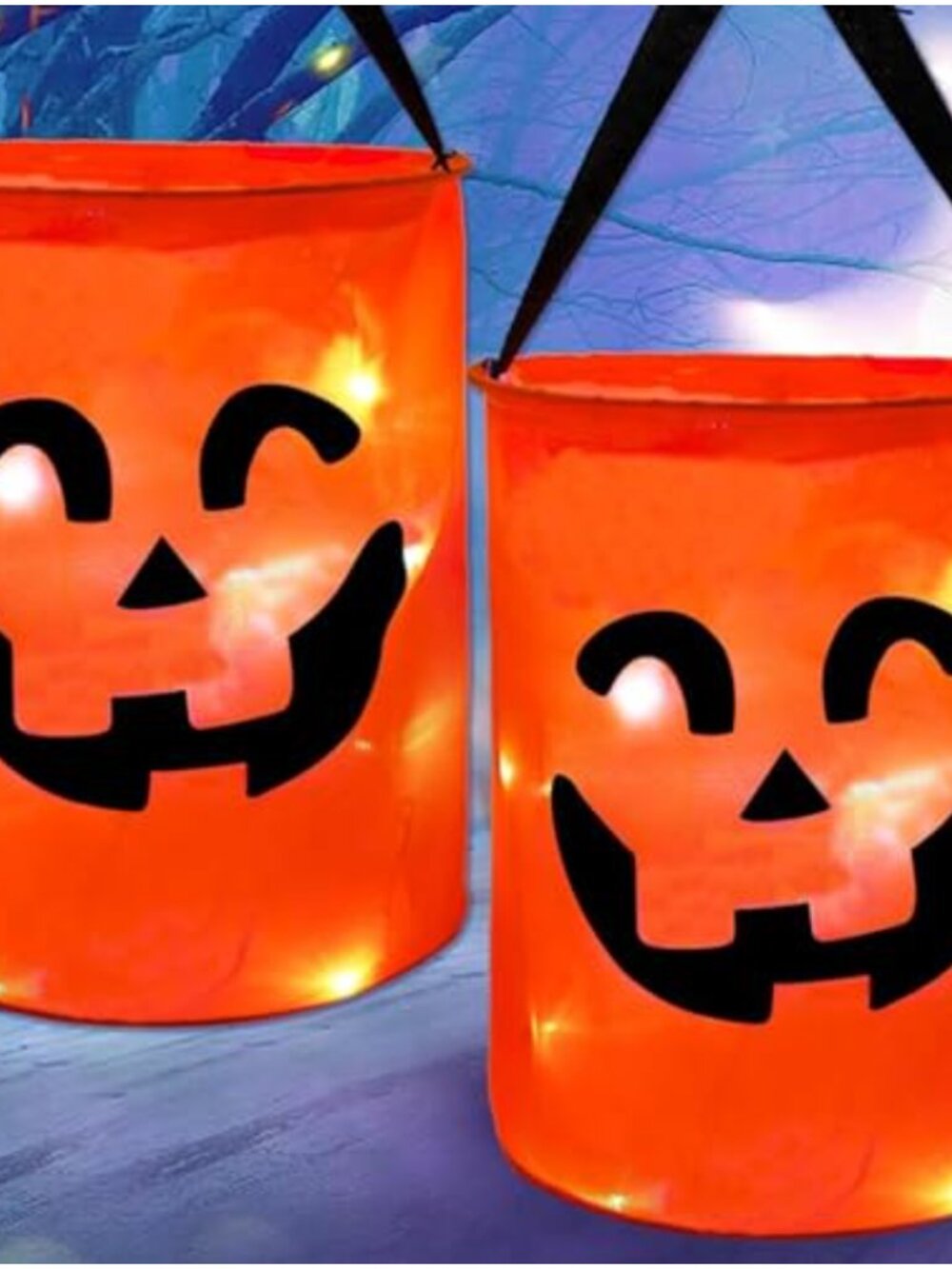 Halloween Trick or Treat Candy Bags Pumpkin Bucket with Handle 2 Pack